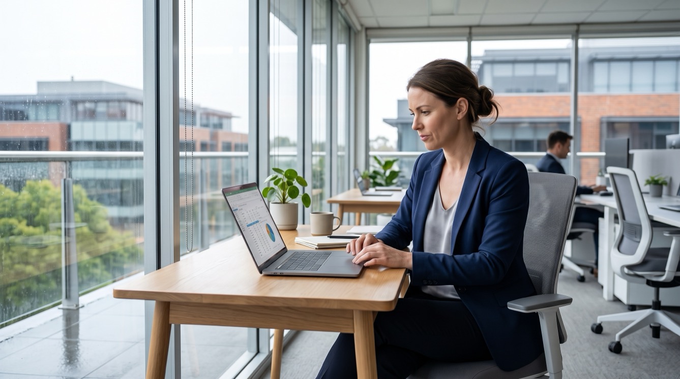 Manager reviewing coaching program costs and options on a laptop at a desk